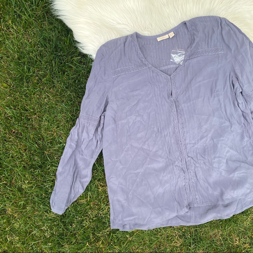 LOGO Lori Goldstein blue slate blouse large